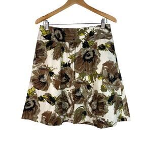 J. Crew Women's 6 Cream Olive Green Brown Floral A-Line Skirt *